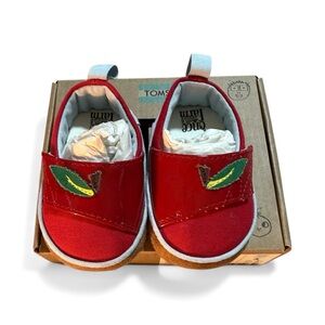 TOMS Red Baby Shoes with Leaf Embroidery